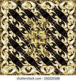Christmas, snowflake, new year 2019. Seamless vintage pattern on colors with golden elements.