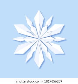 Christmas snowflake. New year design elements. Snowflakes with shadow on light blue background. Vector illustration