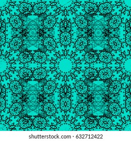 Christmas, snowflake, new year. Ornamental pattern with black elements. Ornamental vintage pattern on blue background with dark elements.