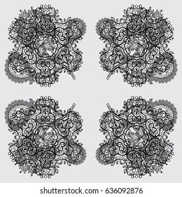 Christmas, snowflake, new year. Pattern on gray and dim background with dim elements. Vintage pattern on gray and dim background with elements.