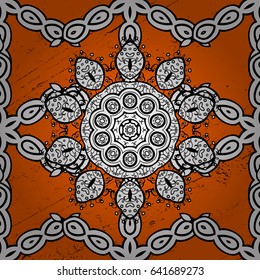 Christmas, snowflake, new year. Pattern on orange and white background with elements. Vintage pattern on orange and white roughness background with white elements.