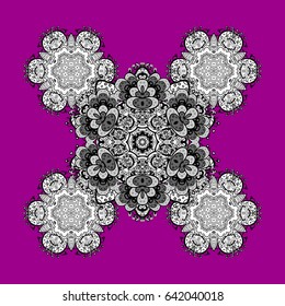 Christmas, snowflake, new year. Pattern on magenta and pink background with white elements. Vintage pattern on magenta and pink background with elements.