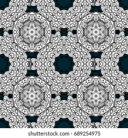 Christmas, snowflake, new year. Pattern on dark blue background with elements. Vintage pattern on roughness with white elements.
