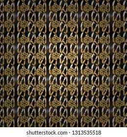Christmas, snowflake, new year. Seamless vintage pattern on gray and brown colors with golden elements. Golden seamless pattern on gray and brown colors with golden elements.