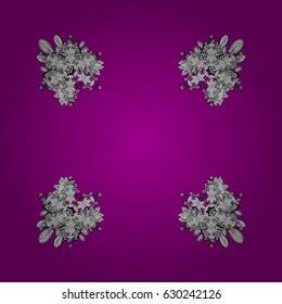 Christmas, snowflake, new year. Seamless vintage pattern on magenta background with golden elements and with white doodles.