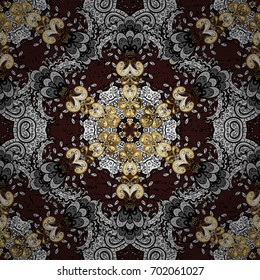 Christmas, snowflake, new year. Seamless pattern with white elements. Seamless vintage pattern on brown background with whiteen elements.