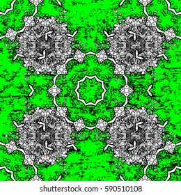 Christmas, snowflake, new year. Vector illustration. Vintage pattern on green and white background with white elements.