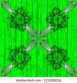 Christmas, snowflake, new year. Vintage pattern on green, black and gray colors with gray elements.
