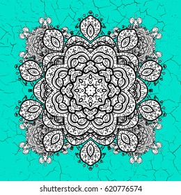 Christmas, snowflake, new year. Vintage pattern on blue background with white elements.