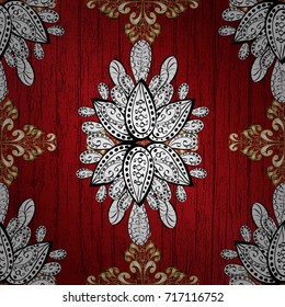 Christmas, snowflake, new year. Vintage pattern on red, black and gray colors with golden elements.