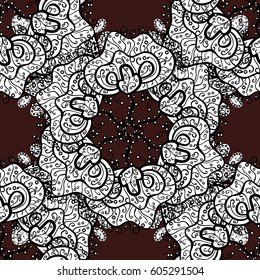 Christmas, snowflake, new year. White seamless pattern on brown background with white elements. Seamless vintage pattern on brown background with white elements.