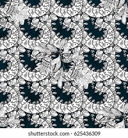 Christmas, snowflake, new year. White pattern on blue background with white elements. Vintage pattern on blue background with white elements.