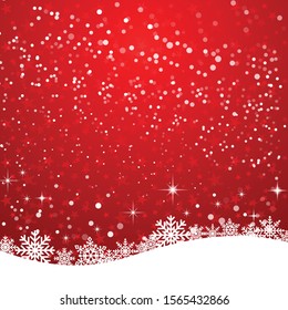 Christmas snowflake with night star light and snow fall abstract bakcground vector illustration.