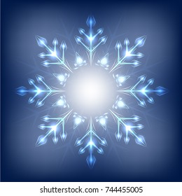 Christmas snowflake on a blue background. Glow and gradient.Vector illustration.