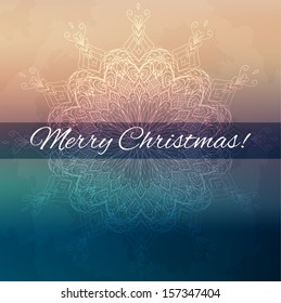 Christmas snowflake on blur background. Card template
