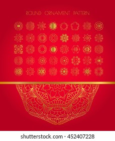 Christmas snowflake on red background with ornate elements. Vector illustration