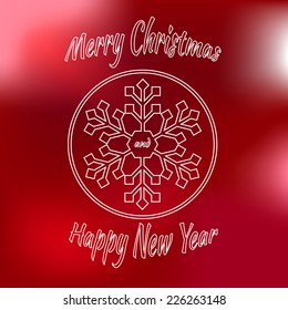 Christmas snowflake on red blurry background. Card. Vector illustration.