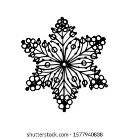 Christmas snowflake on white background. New year and Christmas design elements. Greeting card invitation with xmas snow. Vintage illustration.
