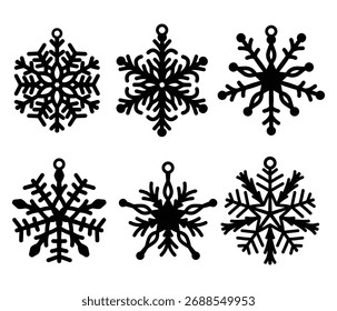 Conjunto de Vector de adorno de copo de nieve de Navidades. Decoración del copo de nieve con la silueta detallada del contorno de la mano 