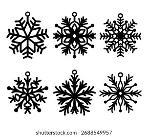 Conjunto de Vector de adorno de copo de nieve de Navidades. Decoración del copo de nieve con la silueta detallada del contorno de la mano 