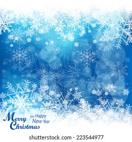 Christmas snowflake pattern in blue & text, winter design, vector illustration