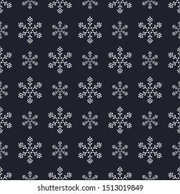 christmas snowflake seamless pattern cute style white color on black background for greeting cards, printing, party poster, banner, promotion, web design, decoration. Vector 10 eps