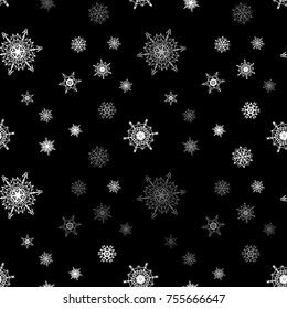 Christmas snowflake seamless pattern with falling snow made of beautiful spinning transparent snowflakes
