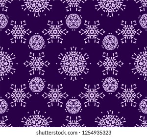 Christmas snowflake seamless pattern for winter holidays ornaments with beautiful snow decor in filigree motif