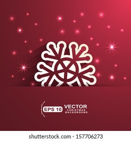 Christmas snowflake shape on magical red background. Christmas, winter greeting card concept.