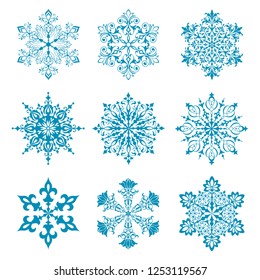 christmas snowflake shapes patterns with decorative ornament illustration white background