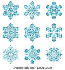 formas de copos de nieve de Navidad con adorno decorativo ilustración fondo blanco