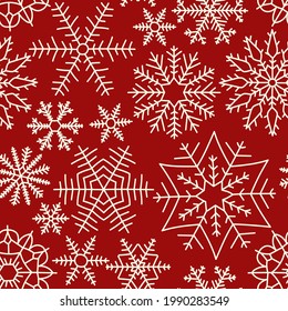 Christmas snowflake sketch seamless pattern. Doodle line web icon set. New Year festive vector collection. Handdrawn color illustrations for greeting card