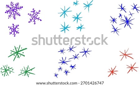Christmas Snowflake Sparkle Crayon Chalk Drawing Doodle Vector Set