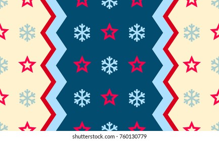 Christmas snowflake and star vector seamless pattern background for winter holiday New Year greeting card. Vector knitted ornament snowflake pattern decoration on blue and white embroidery background
