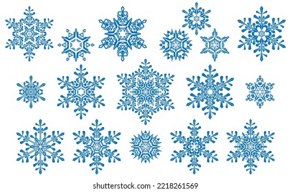 Christmas snowflake template. Vector illustration of a set of snowflakes of different shapes. Sketch for creativity.