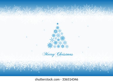 Christmas snowflake and tree illustration in white and blue background