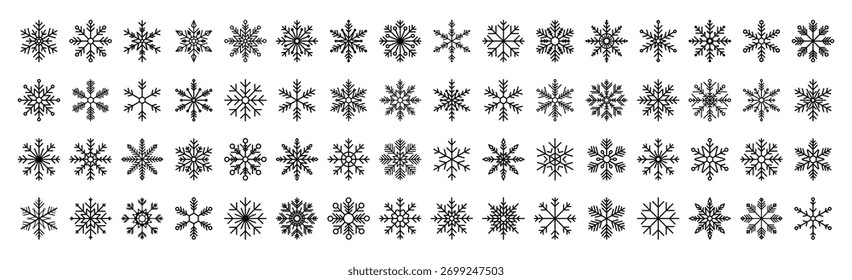 Christmas snowflake vector icon set for winter, christmas, and holiday design decorations and backgrounds.
