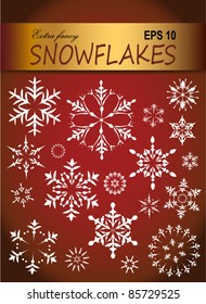 Christmas snowflake vector on red background with gold ribbon