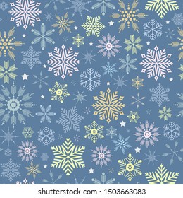 Christmas Snowflake Vector Seamless Pattern Background.Perfect For Stationary Products,greeting Card Backgrounds, Wrapping Paper, Gift Box, Packaging And Fabrics