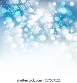 Christmas snowflakes background with bokeh. Vector illustration