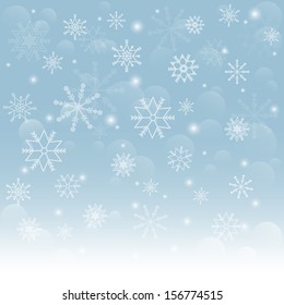 Christmas snowflakes background. Falling snowflakes on snow. Vector illustration