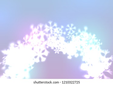 Christmas snowflakes background with falling and swirling winter snow made of blurred shiny snowflakes. Beautiful seasonal ornament for invitation, xmas card or holiday poster