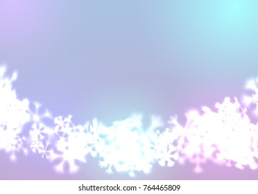 Christmas snowflakes background with falling and swirling winter snow made of blurred shiny snowflakes. Beautiful seasonal ornament for invitation, xmas card or holiday poster