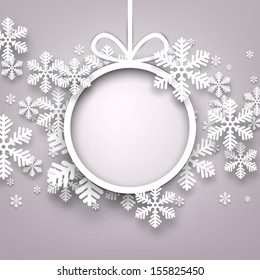 Christmas snowflakes background with paper round ball. Vector eps10.