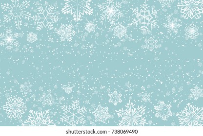 Christmas snowflakes background. Winter blue background with snowflakes. Great for New year party posters, headers. Vector illustration. Xmas card