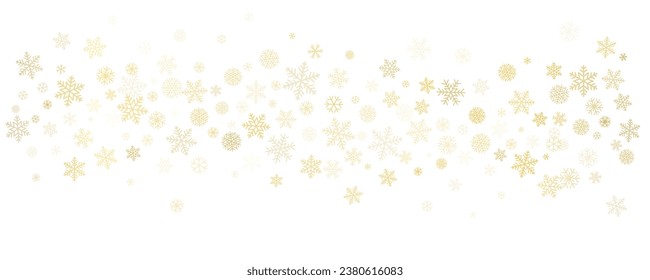 Christmas snowflakes background. Winter gold snow falling minimal decoration, greeting card. Noel subtle backdrop. Vector illustration