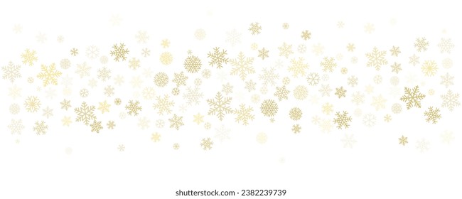 Christmas snowflakes background. Winter gold snow falling minimal decoration, greeting card. Noel subtle backdrop. Vector illustration