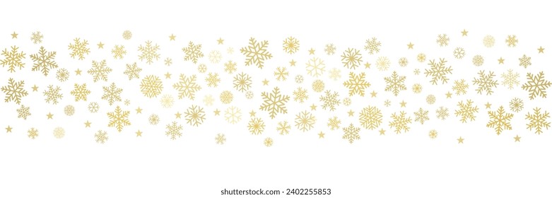 El fondo de los copos de nieve de Navidad. Nieve dorada de invierno con decoración mínima, tarjeta de saludo. Un telón de fondo sutil de ruido. Ilustración del vector