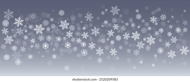 Fundo de flocos de neve de Natal. Decoração de neve prateada de inverno, cartão de saudação. Ilustração vetor sutil Noel	
