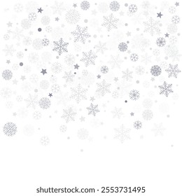 Christmas snowflakes background. Winter silver snow falling decoration, greeting card. Noel subtle Vector illustration